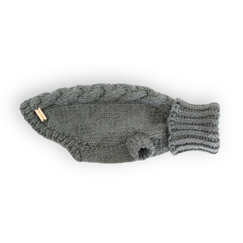 Hand-knitted alpaca wool moss green turtleneck sweater for dogs, from Lana Royals Pet Wear.