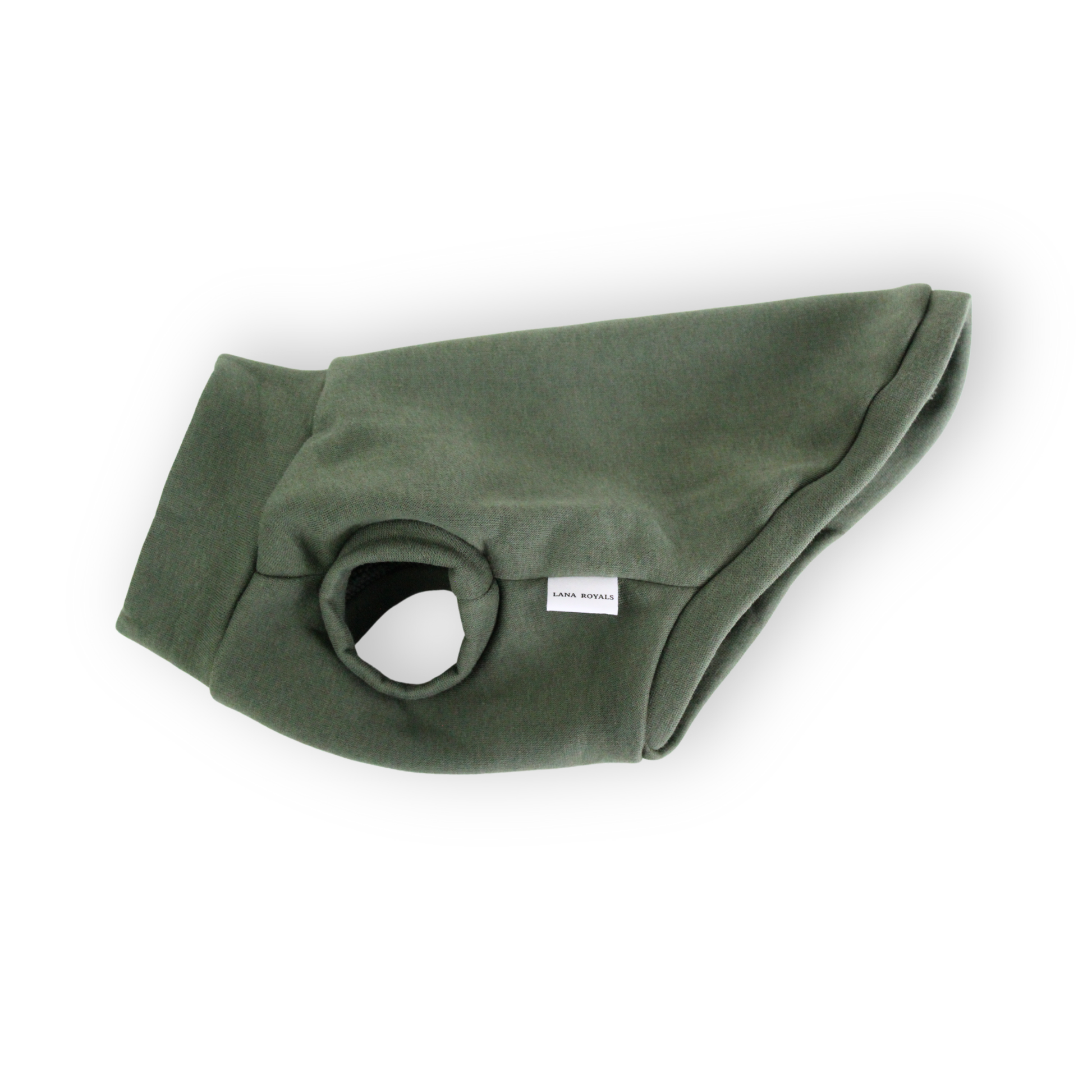 Olive green cotton sweatshirt tank-top for miniature dogs from Lana Royals Pet Wear.