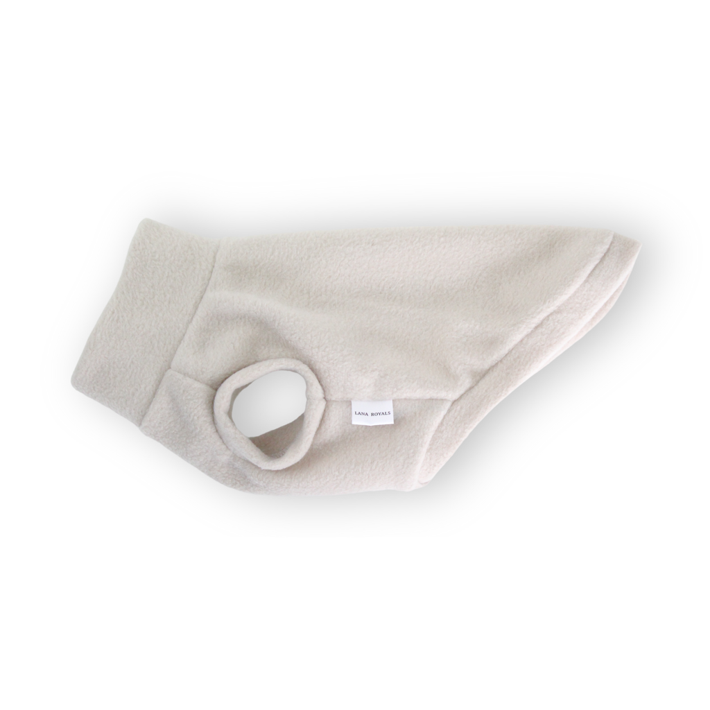 Light beige fleece sleeveless vest for small dogs from Lana Royals Pet Wear.