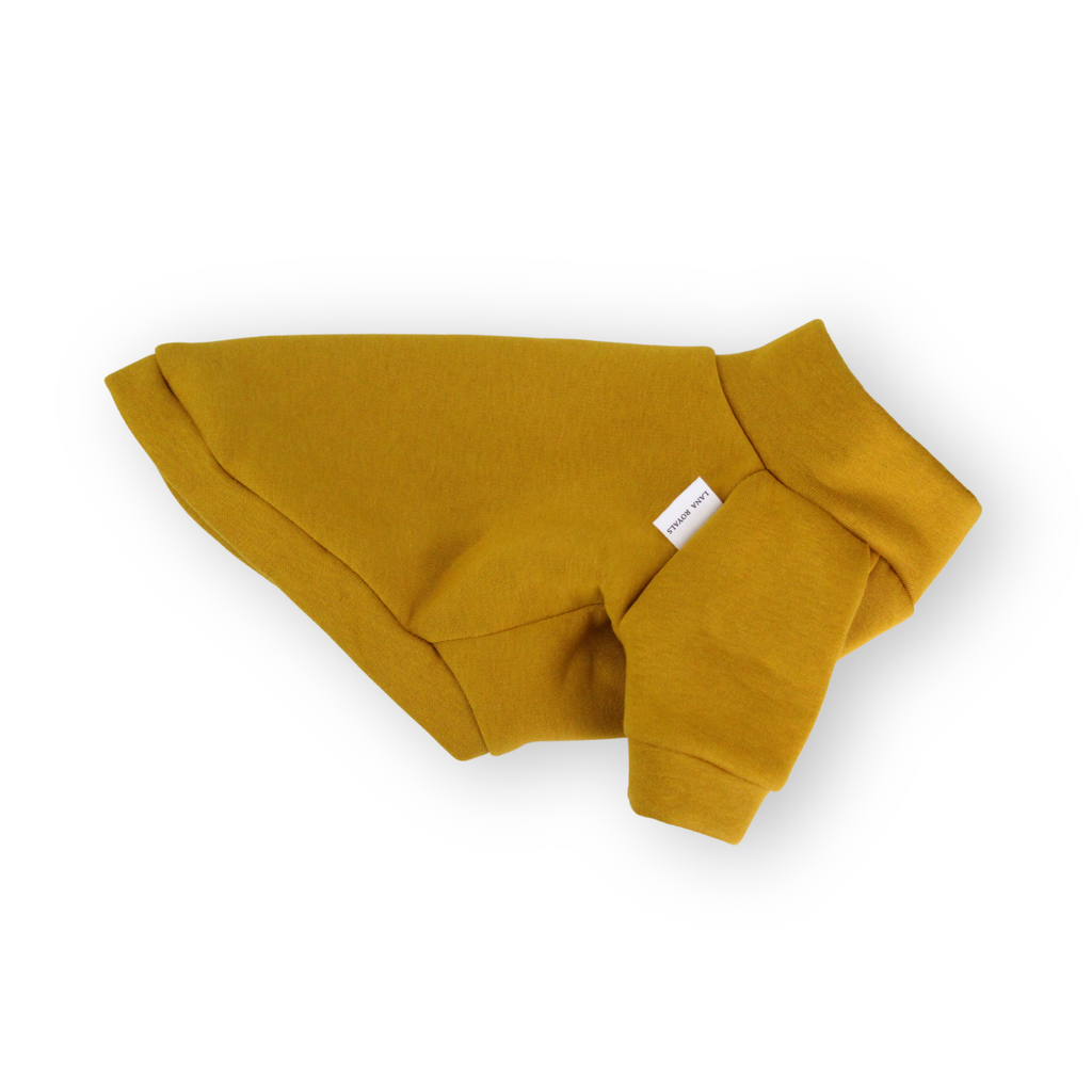 Mustard cotton sweatshirt jumper with front sleeves from Lana Royals Pet Wear.