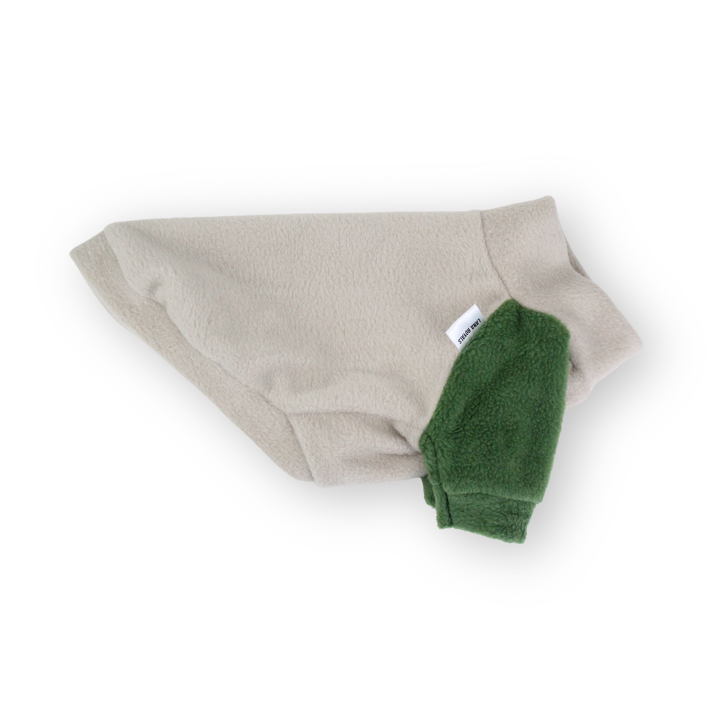 Beige fleece jumper with raglan sleeves for small dogs from Lana Royals Pet Wear.