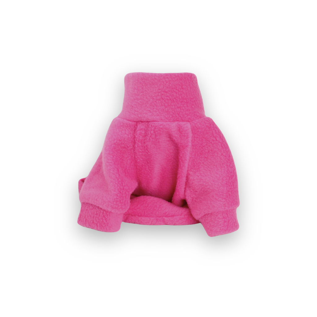 Hot pink fuchsia fleece dog jumper with raglan sleeves from Lana Royals Pet Wear.