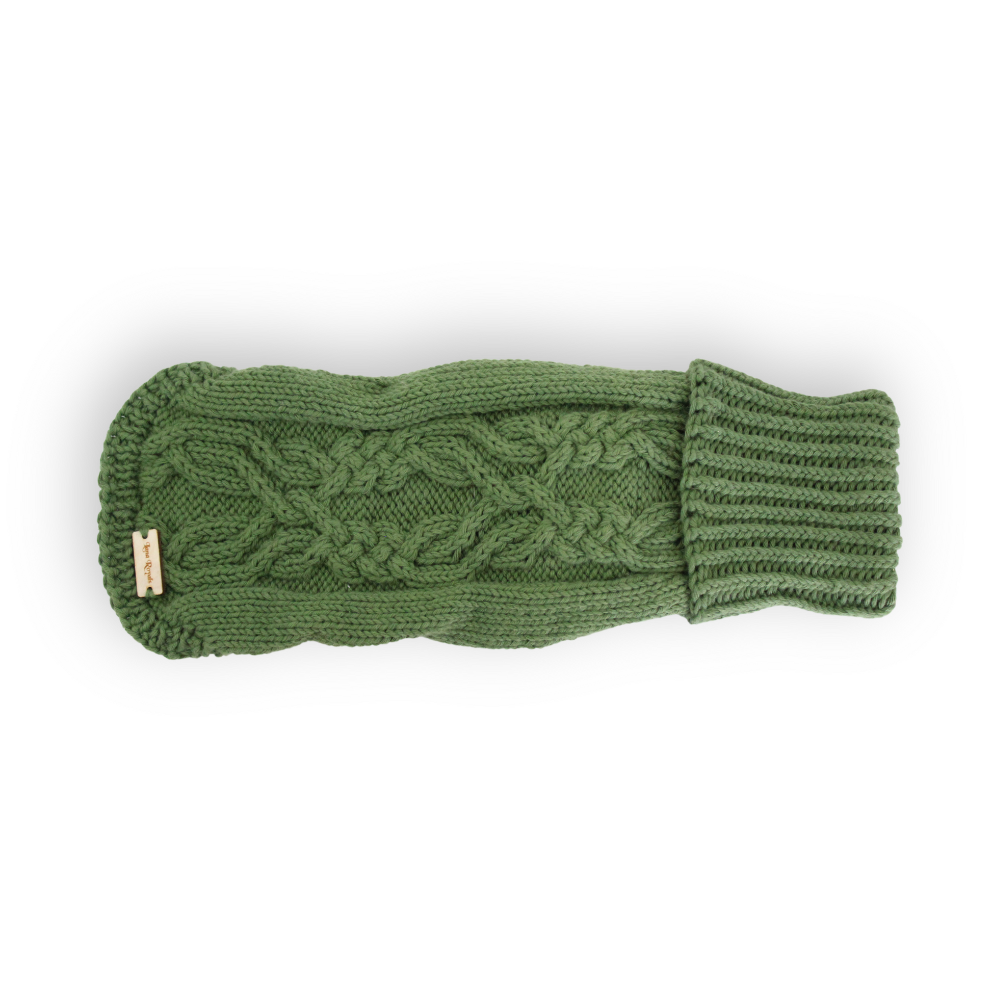 Hand-knitted forest green cotton turtleneck sweater for miniature dogs from Lana Royals Pet Wear.