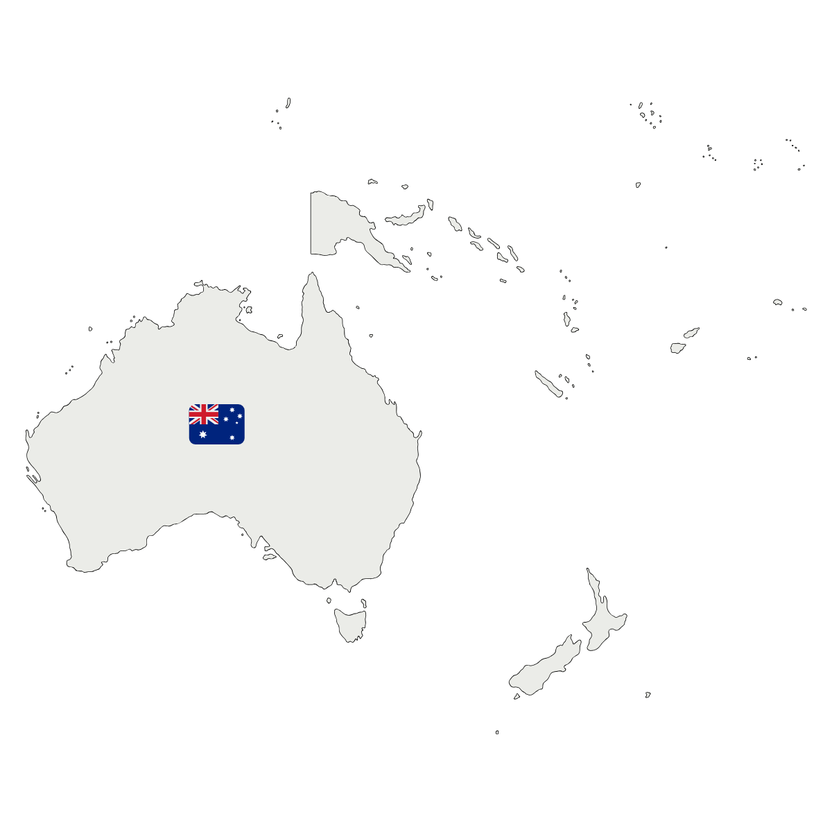 Map of Australia with the Australian flag superimposed on the continent, as a symbol of where Lana Royals Pet Wear has shipped orders to