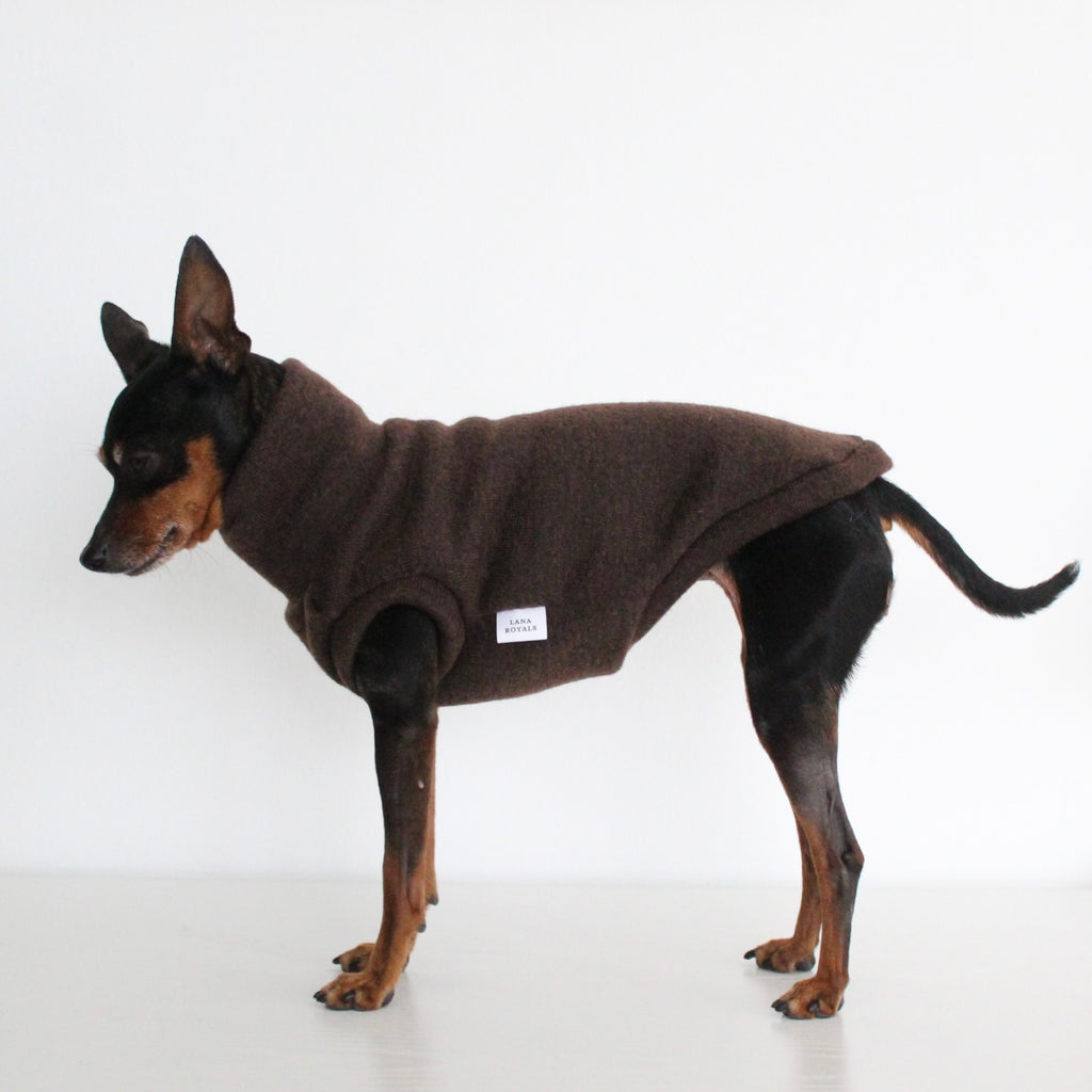 WOOLY Dark Brown Wool Fabric Sleeveless Tank-Top Vest for Dogs | Custom-Tailored, Made to Measure