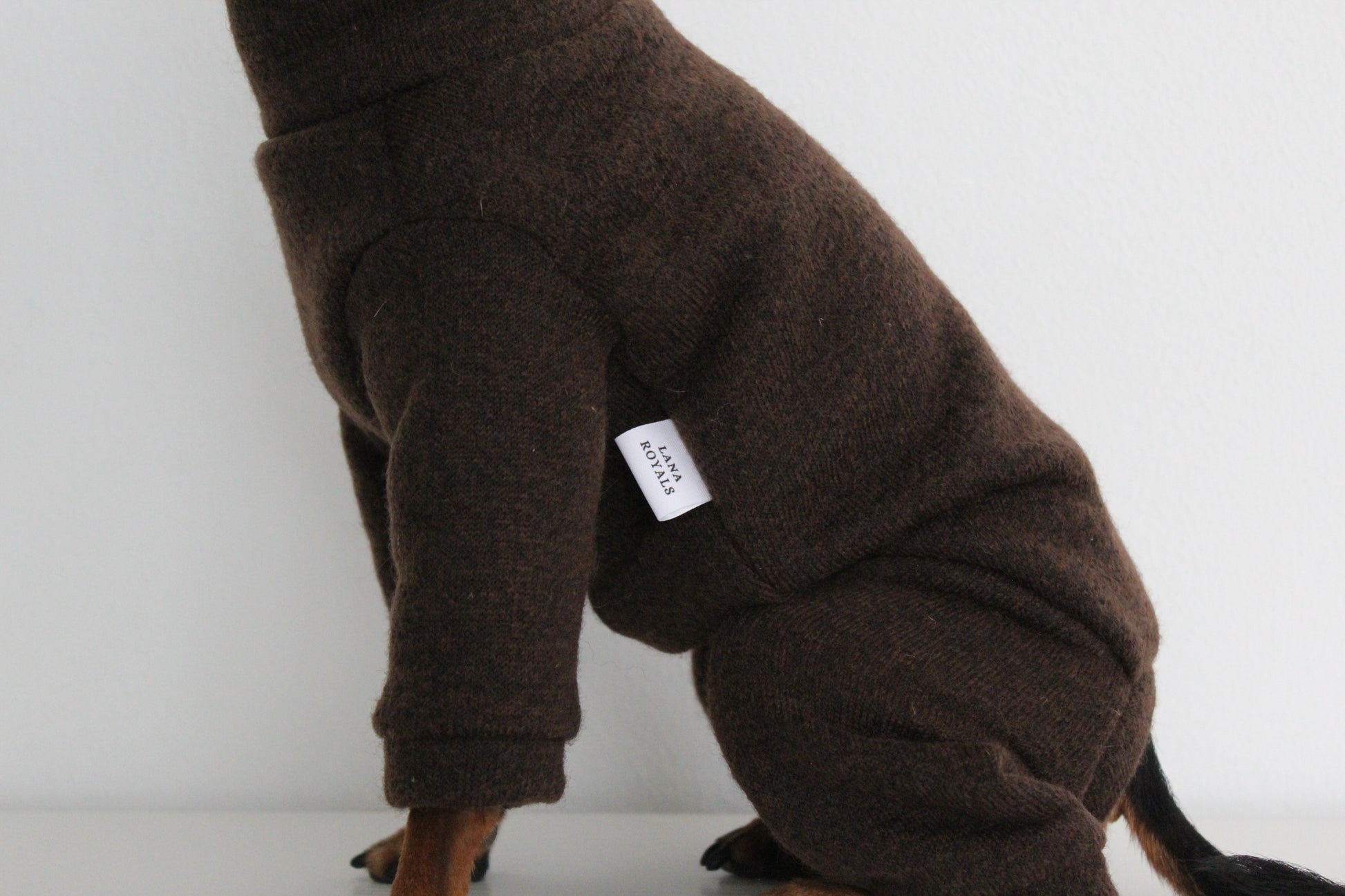 WOOLLY Dark Brown Wool Fabric Onesie Pullover Jumpsuit for Dogs | Custom-Tailored, Made to Measure